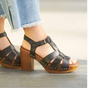 White Mountain Footbeds Aldridge Dress Sandals Black Wood Platform Boho 8